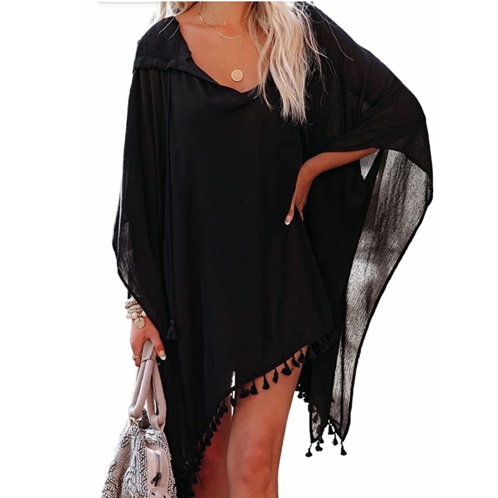 NWT Women’s Tassel Hem Loose Ruched Beach Cover Up